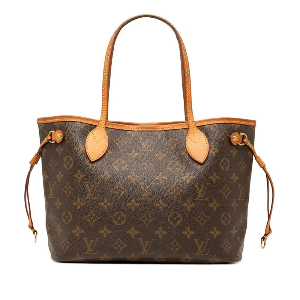 Louis Vuitton Monogram Neverfull Handbag Tote Bag Brown Leather